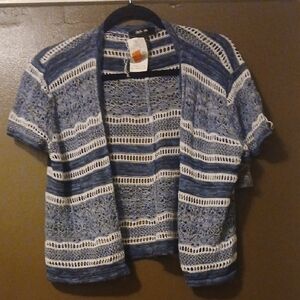 Style & Co. Blue and White Open Knit Cardigan